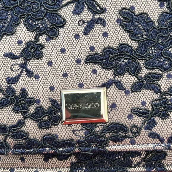 NITB Jimmy Choo Navy lace evening bag with gold chain shoulder strap.. - Picture 2 of 7